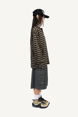 Striped Henley neck long sleeve knit