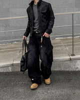 Kale Panel High-Neck Leather Jacket