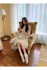 Lemon tea halterneck flare sleeveless dress