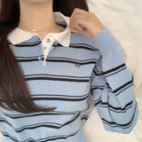 Coloring Hem Banding Stripe Long-Sleeved Knitwear
