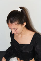 RIBBON SQUARE NECK CROP BLOUSE / BLACK