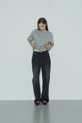 Wide washed denim pants_black