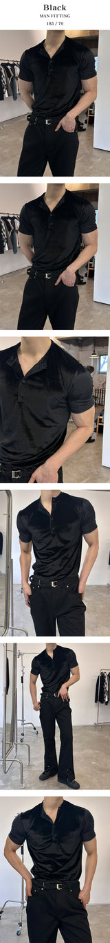 [MUSCLE FIT] Velvet golgi henry neck half t-shirts