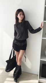 High-neck snap short jacket