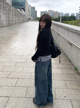 アンディ ロールアップ ワイドウォッシングデニムパンツ