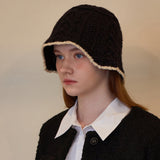 トリップルケーブルニットバッケットハット (Black)