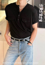 [S/S] Pleats pocket henry neck t-shirts(3color)