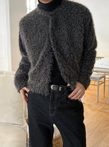 [Unisex] Hairy crop round knit cardigan(3color)