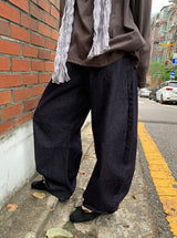 Creamb Cut Pintuck Denim Wide Pants