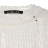 8287 Pierced Graffiti Logo Vintage Knit Sweater (White)