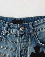 chrome patch studded denim shorts