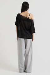 ニットワンショルダーTシャツ, Black