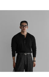 パターンマッスルヘンリーネックニットTシャツ [Black]
