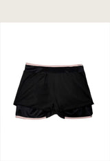 [ pink line ] cheer-satin sleeveless top + strap mini sk