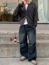 Track string denim pants