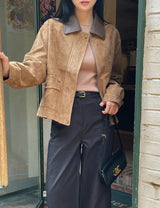 Hent Leather Collar Suede Jacket