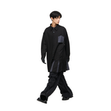 RELABEL Niche Design Pleated Splicing Contrast Color Fabric Long  Shirt Fashion Brand Shirt