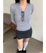 ミューズVネックボタンダウンロングスリーブTシャツ (3 Colors)