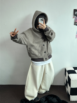 ミンクフリース🐑ビッグコーデュロイパッチバルーンパンツ❤🤍🖤🤎4カラー