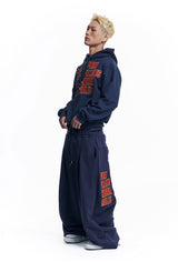 Star Lettering Patch Hoodie Zip-Up - Navy