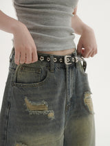 Flower eyelet rivet belt -1C