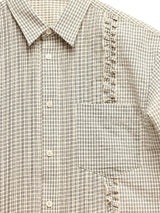 6CRAYON Retro Off-White Plaid Cotton Peplum Blouse