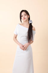 Off-Shoulder Slit Long Onepiece Sky Blue
