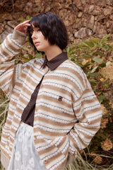 Alarm Loop Stripe Knit Cardigan - Beige
