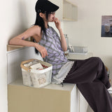 Cure Purple Check Ribbon Lace Sleeveless Blouse
