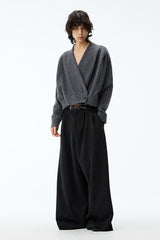 Pleated Knit Wrap Cardigan