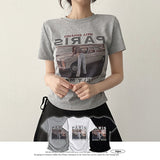 パリス✨エモーショナル フォトプリンティング サイド シャーリング ショートスリーブ Tシャツ