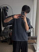 ASCLO デニムカラーボーダー半袖Tシャツ (3color)