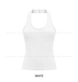 Mints Mother-of-Pearl Button Dot Halter Sleeveless Top