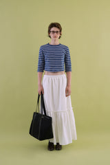 Gather check shirring skirt_ivory