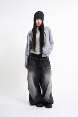 Sagging double denim banding pants