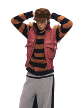 NyDkyel™ Vintage red padded waistcoat with removable fur collar