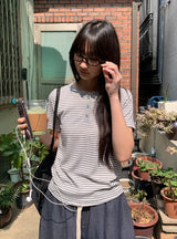 デニダストライプボタンショートスリーブT