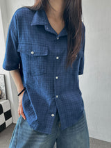 Brownie Plaid Semi-Cropped Shirt 3color