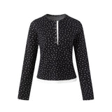 Y2K Floral Layered Henley Crop Long Sleeve Top
