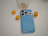 home square patch card pocket phone case blue