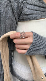 Metal punching line silver ring