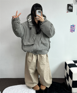 インナーフリースコーデュロイビッグフードジッパー🩶🖤 - 2カラー