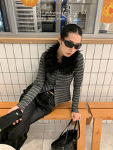ブラックファーストライプニットカーディガン