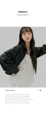 CROP LEATHER[FAUX] JACKET (BLACK)