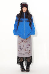 Half-high collar warm and retro jacquard zippered cardigan sweater