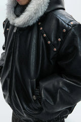 Hooded Leather Puffer Jacket