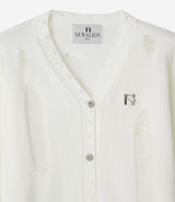 Bloom emblem demage Knit Cardigan