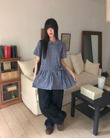 Pureip ribbon strap round car check mini dress