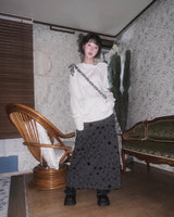 (2color) Flower Fold-Over Banding Long Skirt