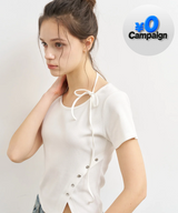 【お気に入り追加で応募】button slit string half t-shirts